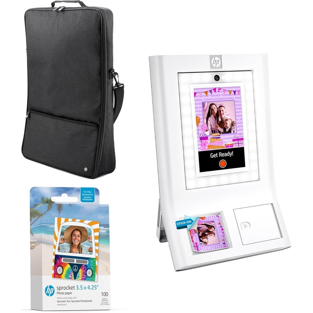 HP Sprocket Photobooth 3x4 Photo Printer Bundle with Zink Paper (100 Sheets) & Carrying Case